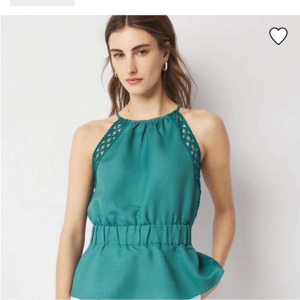 White House Black Market Teal Halter Top with Lace Detail